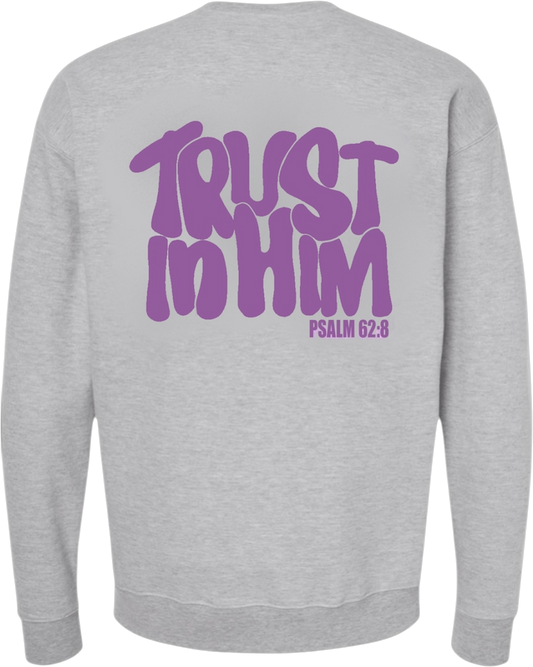 TRUST IN HIM Premium Crew Neck Puff Ink Logo (Heather Gray)