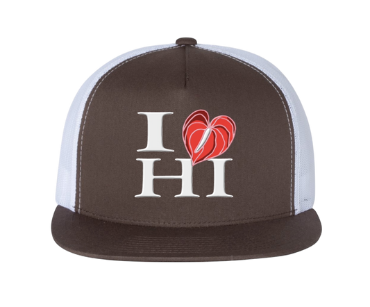 I❤️HI Trucker Hats Embroidered Logo (Brown/White)