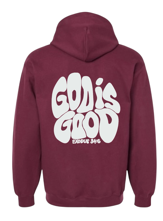 God is Good Premium Midweight hoodie PUFF Ink Logo (Brandy wine)