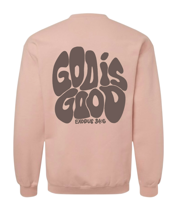 God is Good Premium Crew Neck with Puff Ink Logo (Dusty Rose)