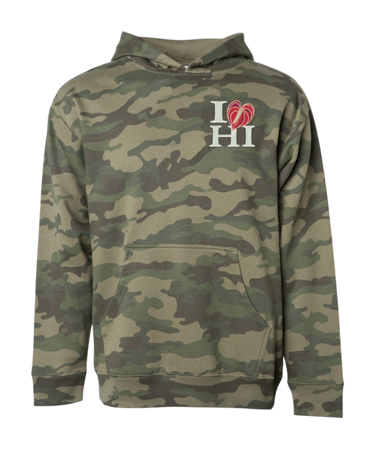 I❤️HI  Premium mid weight hoodie embroidered Logo (Green Camo)
