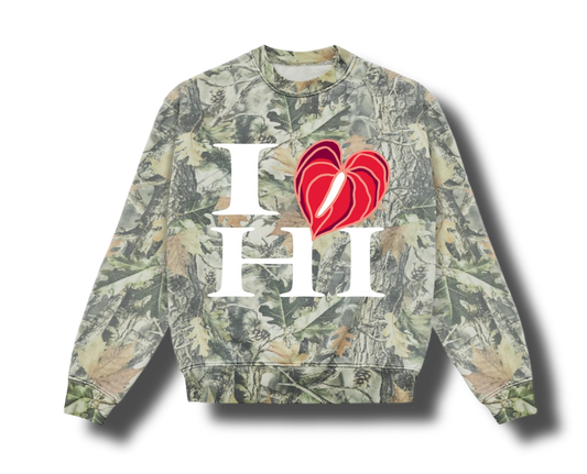 I❤️HI Oversized Long Sleeve Tee Green Camo Puff Ink