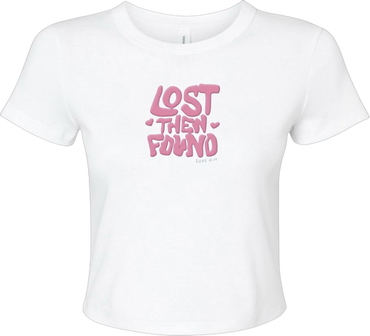 LOST THEN FOUND Women's Micro Rib Baby Tee Puff ink (White)